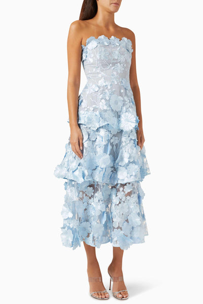 Kristin Embroidered Ruffle Off-Shoulder Midi Dress