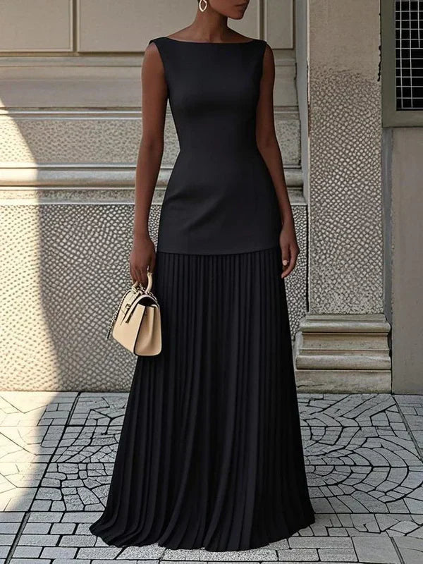 Amarelle – Sleeveless Pleated Long Dress
