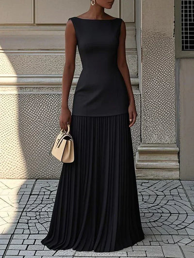 Amarelle – Sleeveless Pleated Long Dress
