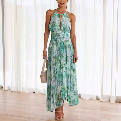 Aveline – Pleated Halter Maxi Dress