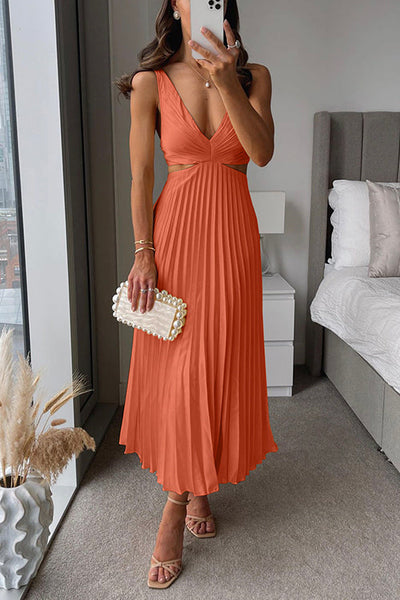 Clara | Cut Out Waist Sleeveless Pleated Maxi Dress