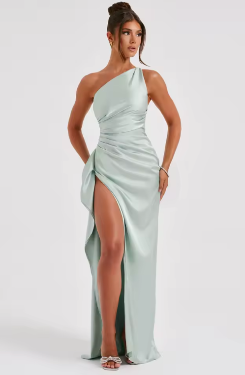 Selestia – One-Shoulder Draped Slit Maxi Dress
