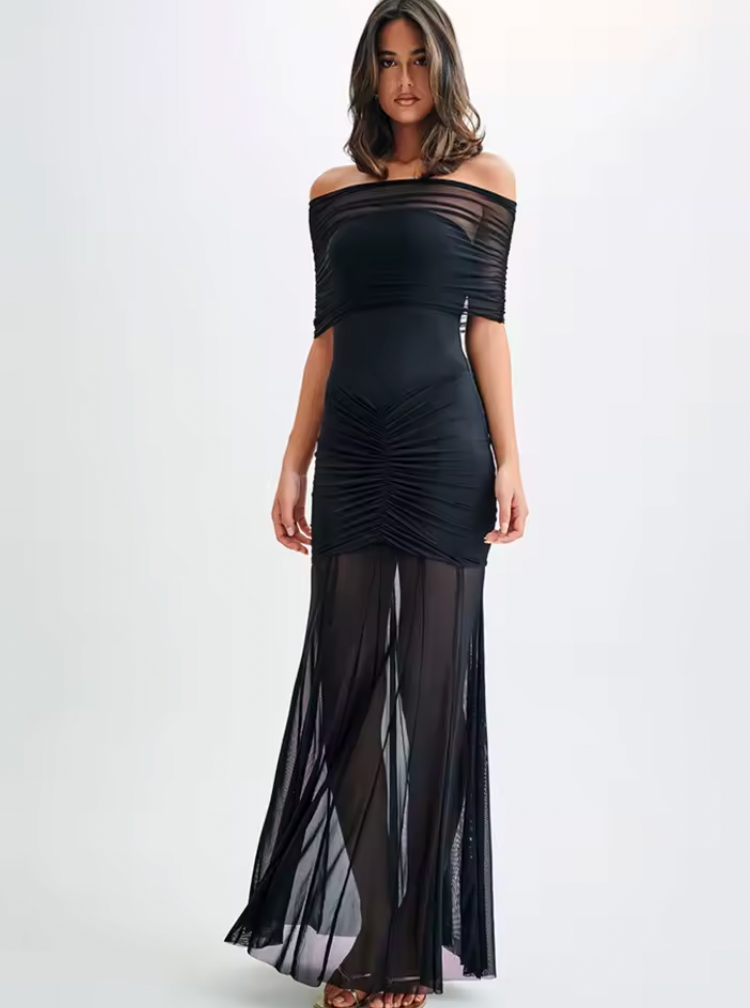 Seraphina Blake | One-Shoulder Mesh Maxi Dress