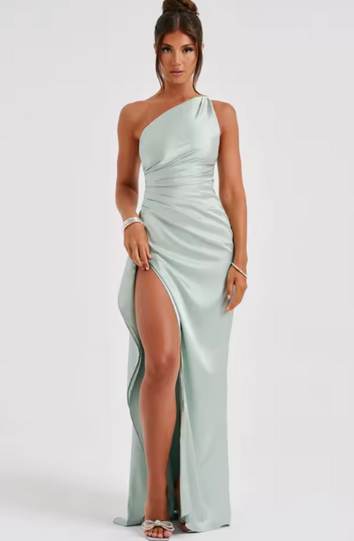 Selestia – One-Shoulder Draped Slit Maxi Dress