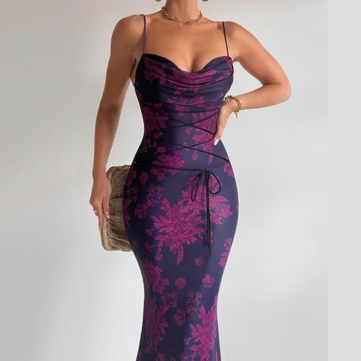 Fiorella – Ruched Floral Slit Maxi Dress