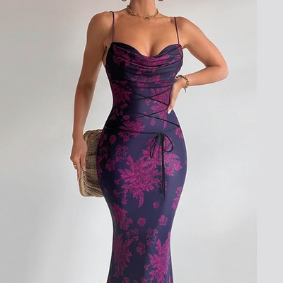 Fiorella – Ruched Floral Slit Maxi Dress