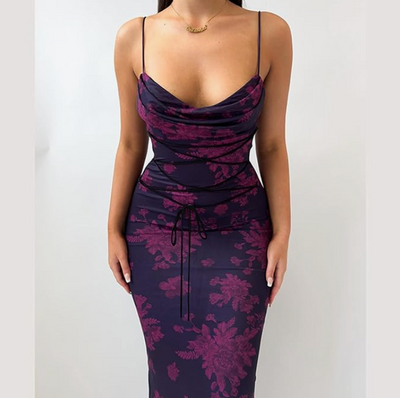 Fiorella – Ruched Floral Slit Maxi Dress