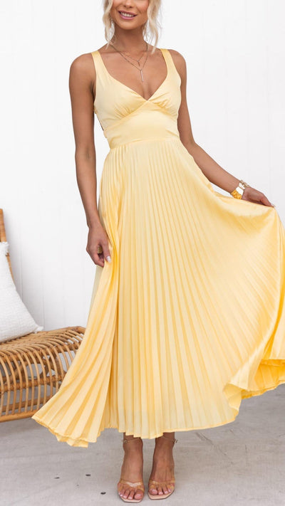 Eleanor- Pleated Maxi Dress with V-Neck