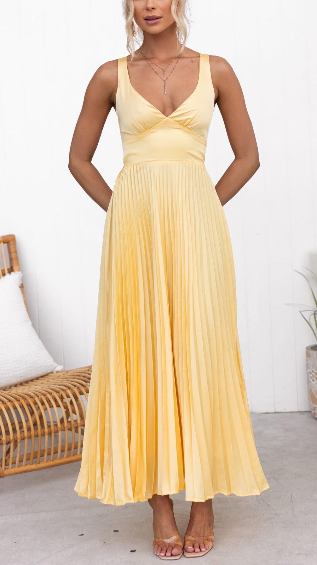 Eleanor- Pleated Maxi Dress with V-Neck