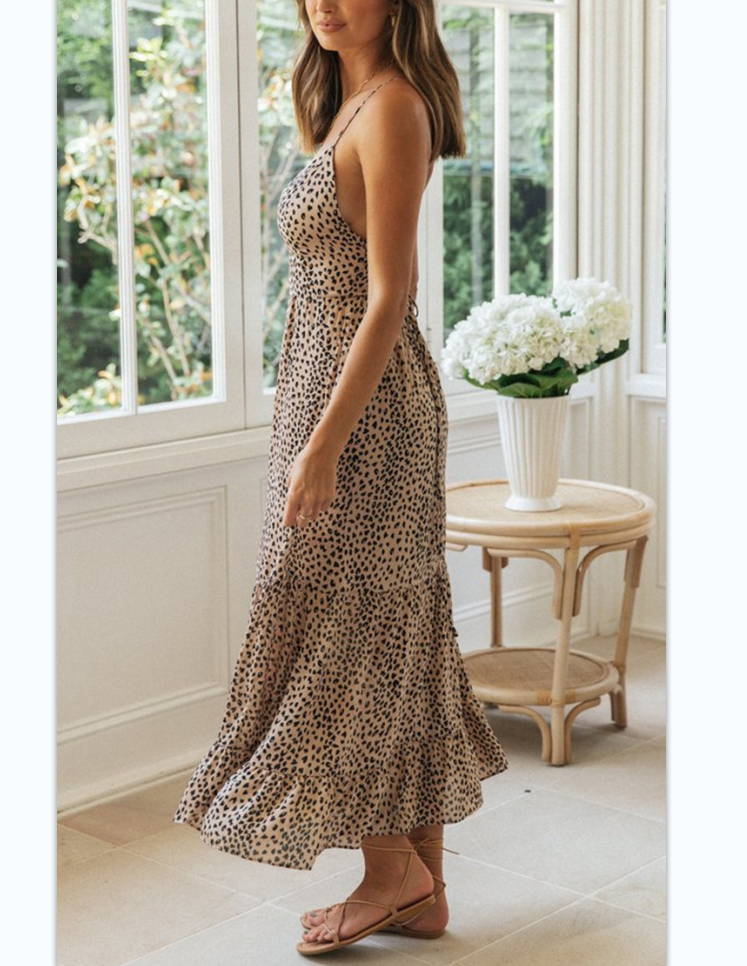 Kennedy Back Lace Up Leopard Prints Summer Dress
