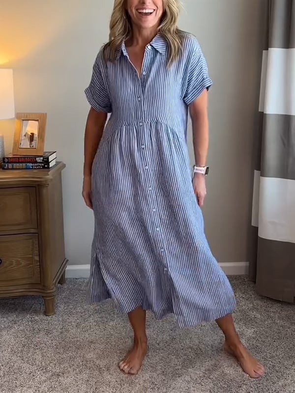 Vienna – Striped Shirt Dress with Pockets