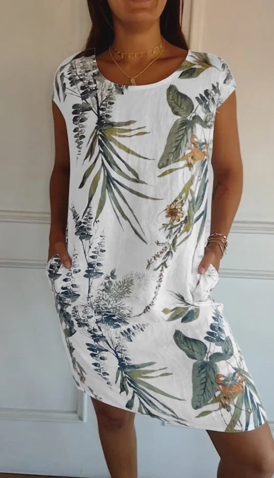 Sierra – Cotton-Linen Leaf Print Dress