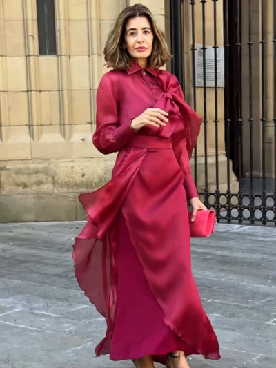 Vanessa Red Satin Flowing Skirt Set