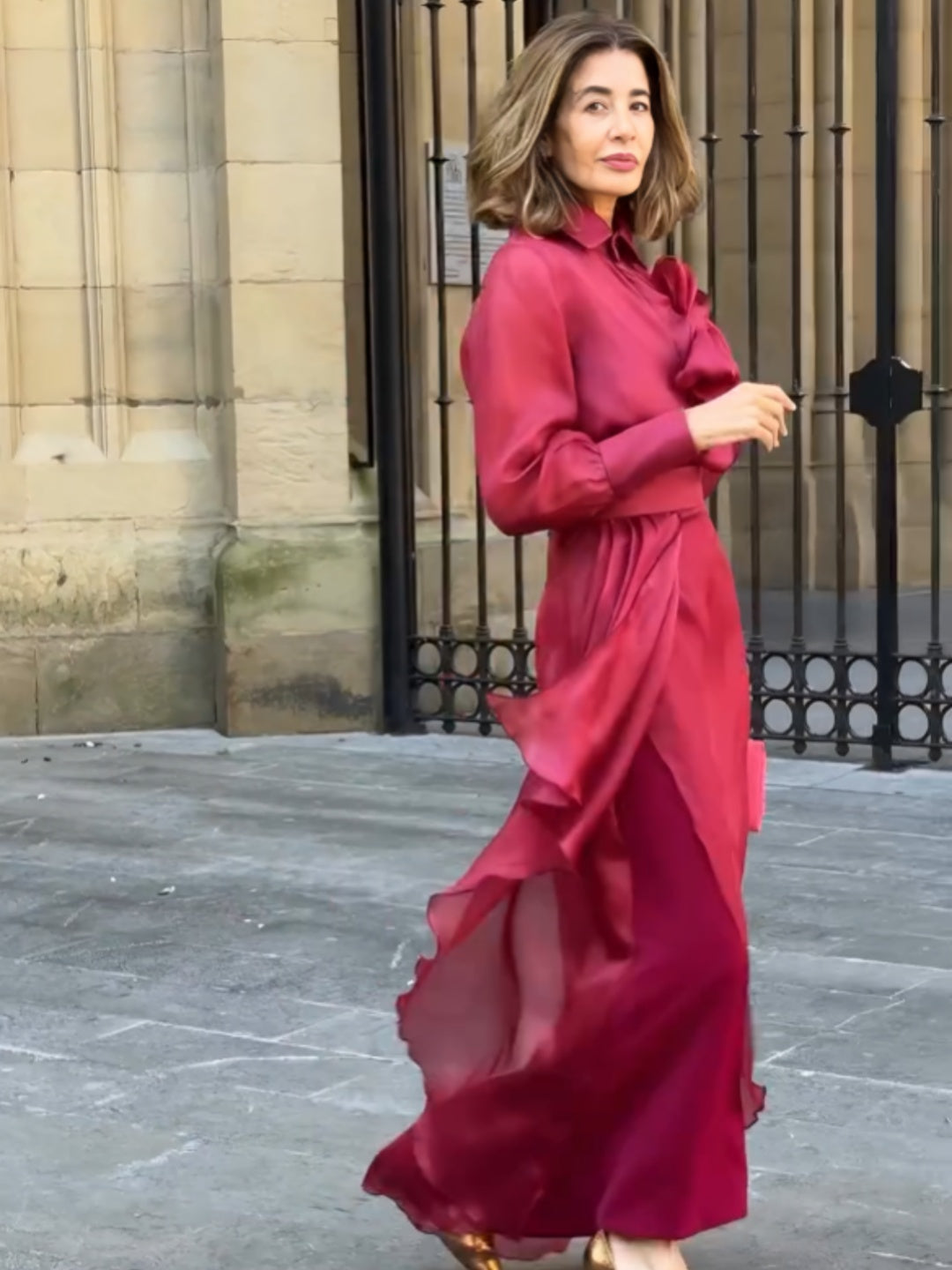 Vanessa Red Satin Flowing Skirt Set