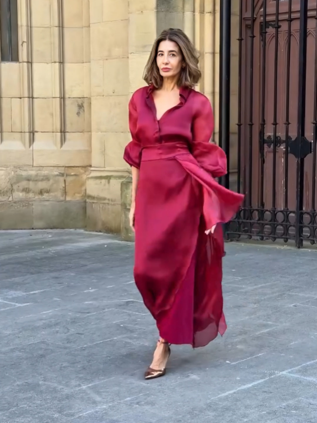 Vanessa Red Satin Flowing Skirt Set