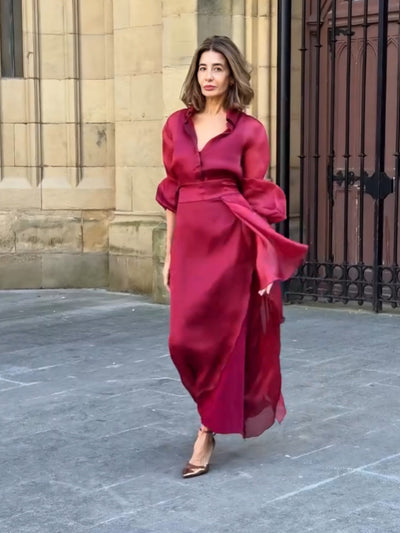 Vanessa Red Satin Flowing Skirt Set