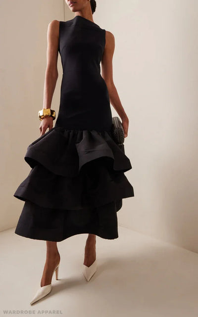 Black Ruffle Maxi Dress