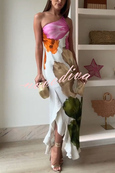 Rosavelle – One-Shoulder Floral Ruffle Maxi Dress