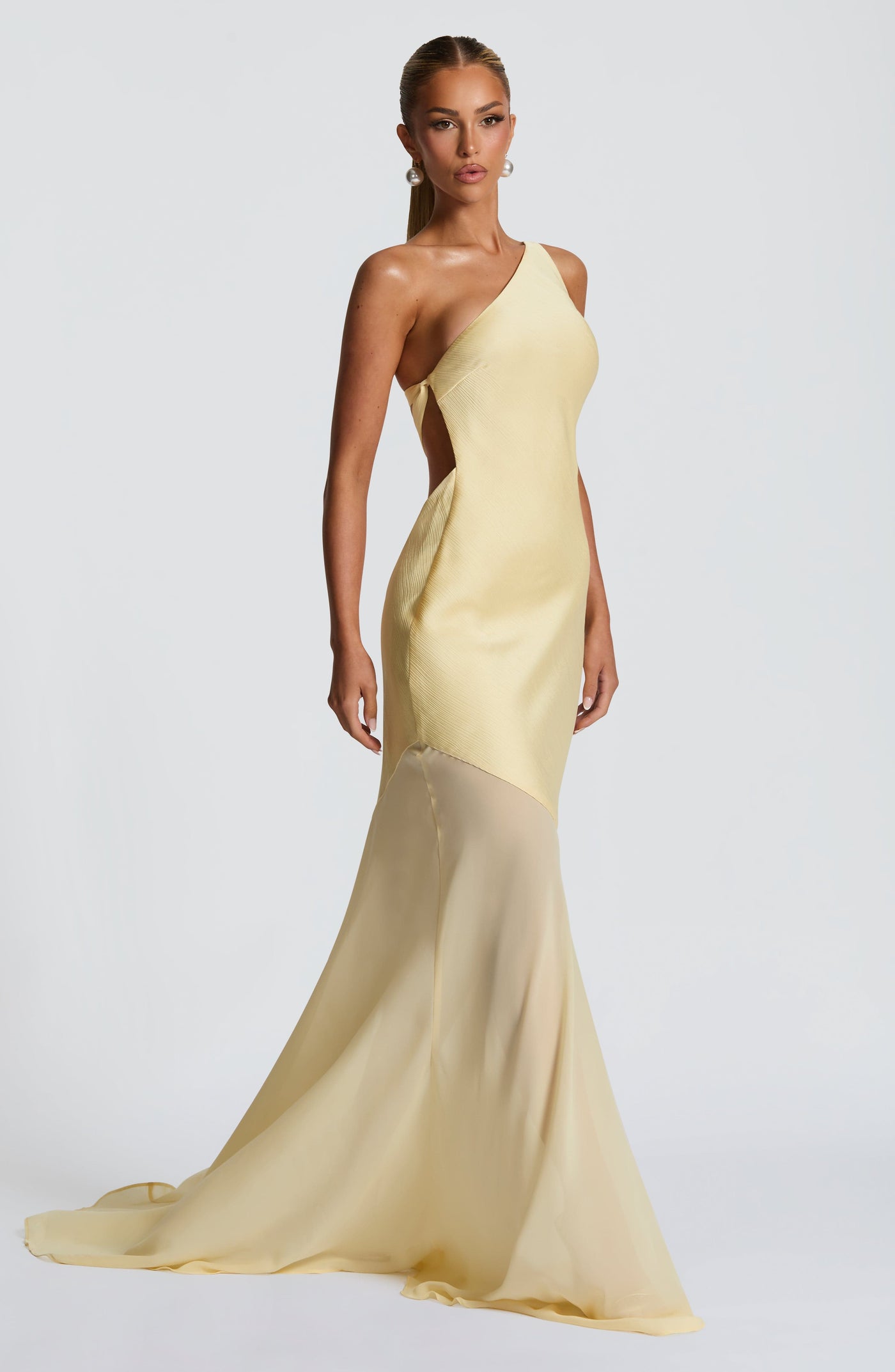 Sylvienne – One-Shoulder Mesh Gown