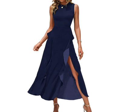 Dahlia – Sleeveless Ruffle Slit Maxi Dress