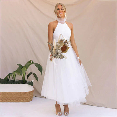 IVORY | TULLE HALTER MIDI DRESS