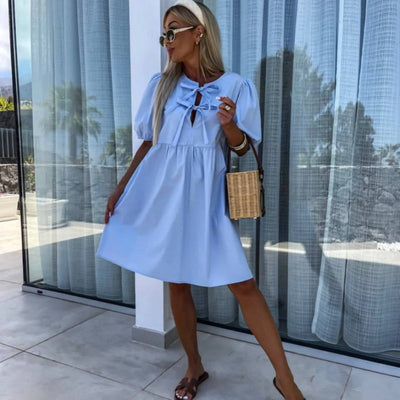 Oana – Puff Sleeve Dress with Bow Detail