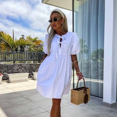 Oana – Puff Sleeve Dress with Bow Detail