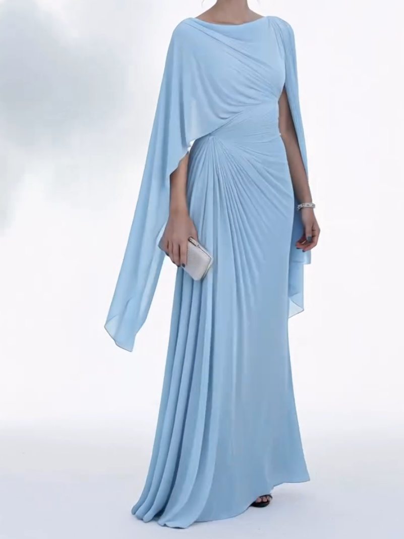 Milana Elegant Draped Cape Sleeves Maxi Dress