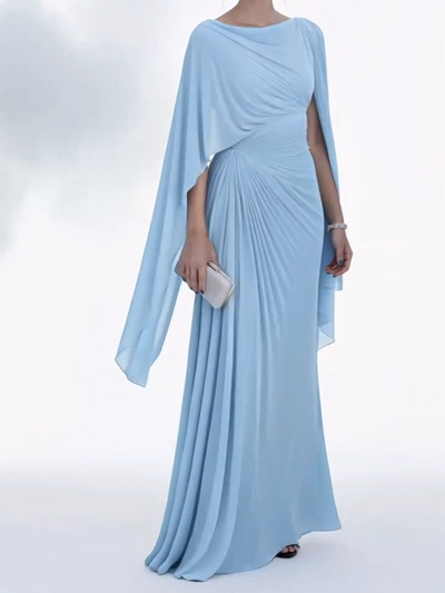 Milana Elegant Draped Cape Sleeves Maxi Dress